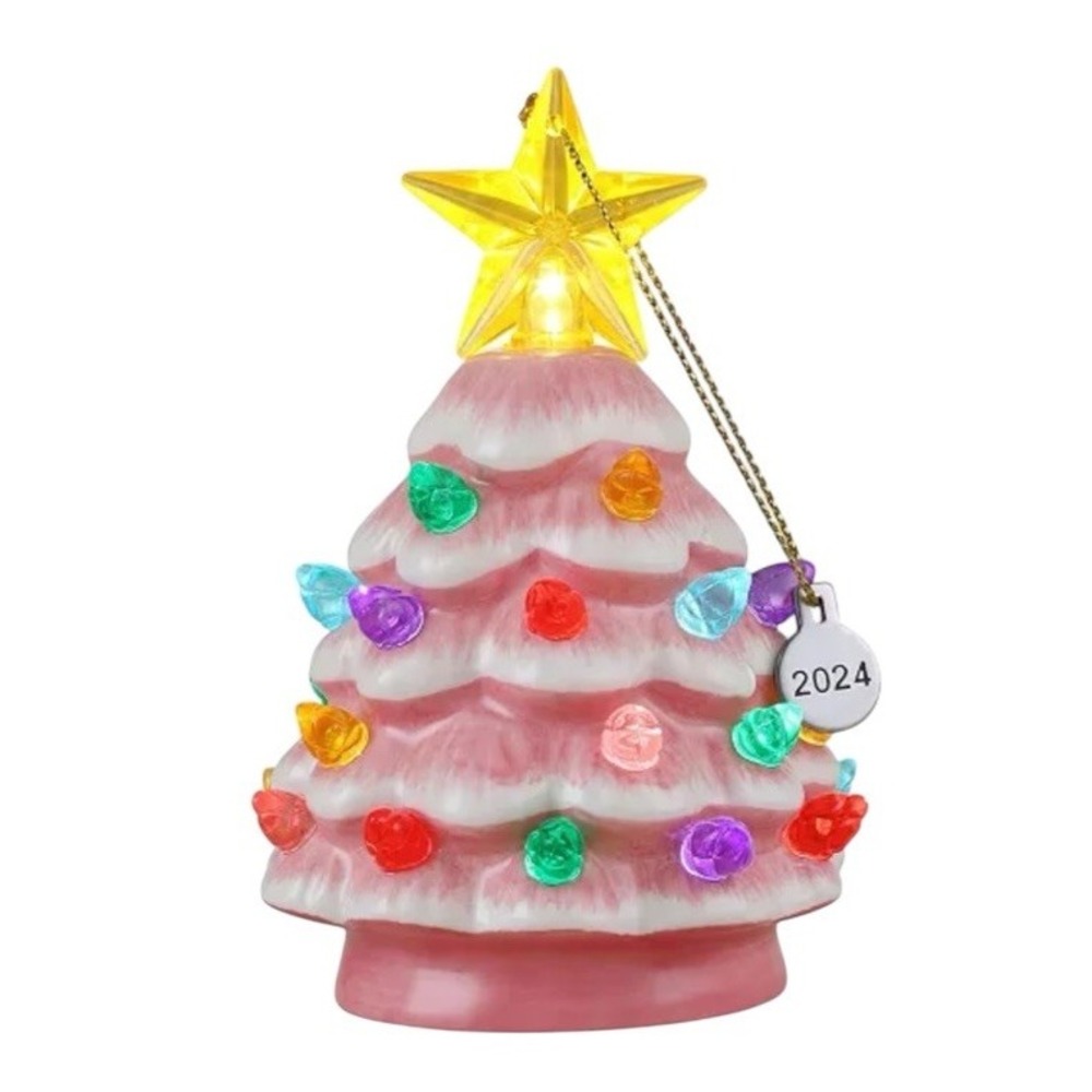 Mr Christmas Lit Nostalgic‎ Mini PINK Lit Ceramic Christmas Tree Ornament 2024